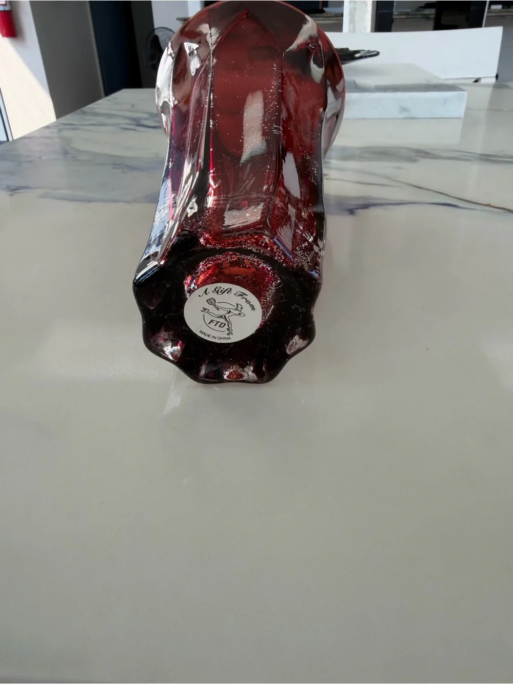 Vintage FTD Ruby Red Glass Vase 8.5